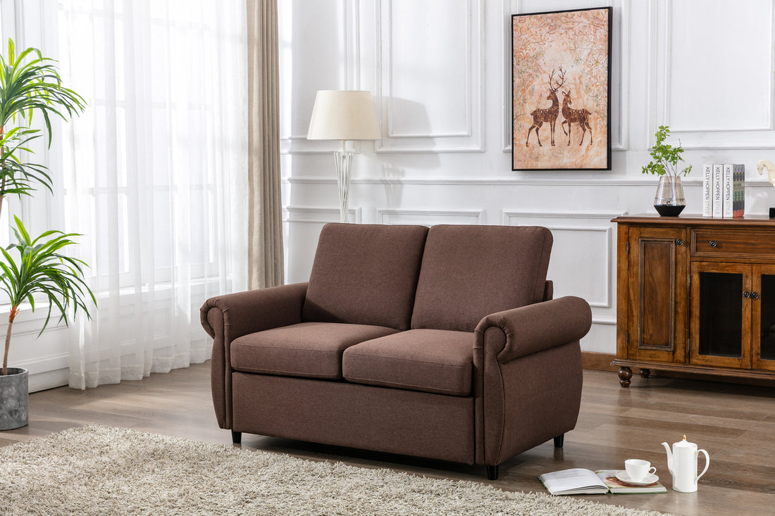 57.5" Orisfur Pull Out Sofa Bed Loveseat Sleeper With Twin Size Memory Mattress For Living Room Spaces, Brown Brown Foam Linen