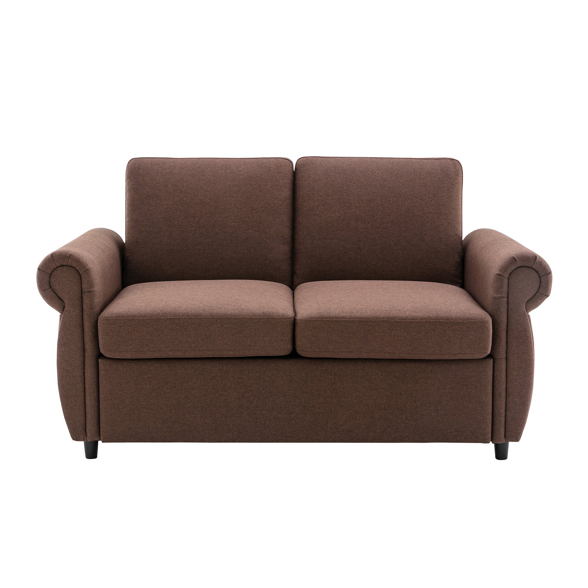 57.5" Orisfur Pull Out Sofa Bed Loveseat Sleeper With Twin Size Memory Mattress For Living Room Spaces, Brown Brown Foam Linen