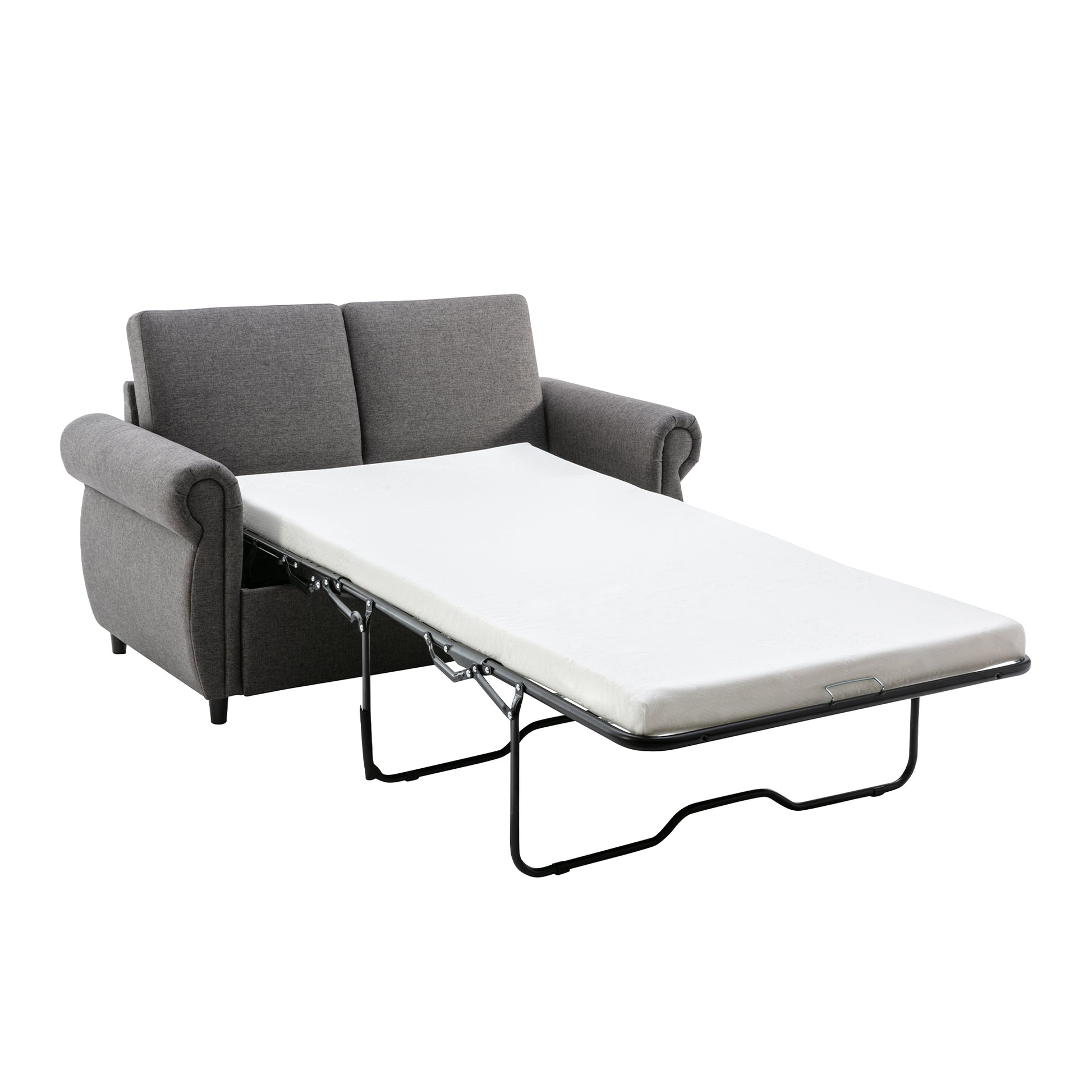 57.5" Orisfur Pull Out Sofa Bed Loveseat Sleeper With Twin Size Memory Mattress For Living Room Spaces, Gray Gray Foam Linen