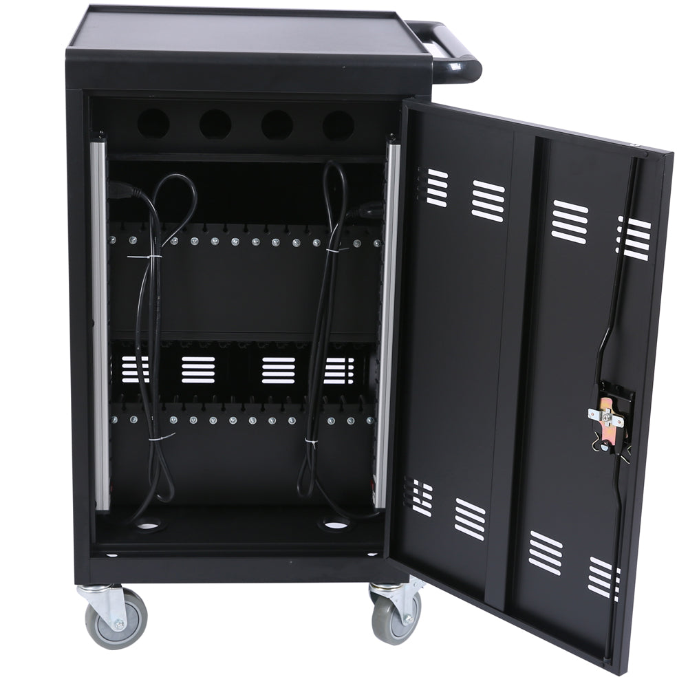 Mobile Charging Cart And Cabinet For Tablets Laptops 32 Device Matt Black Steel Metal