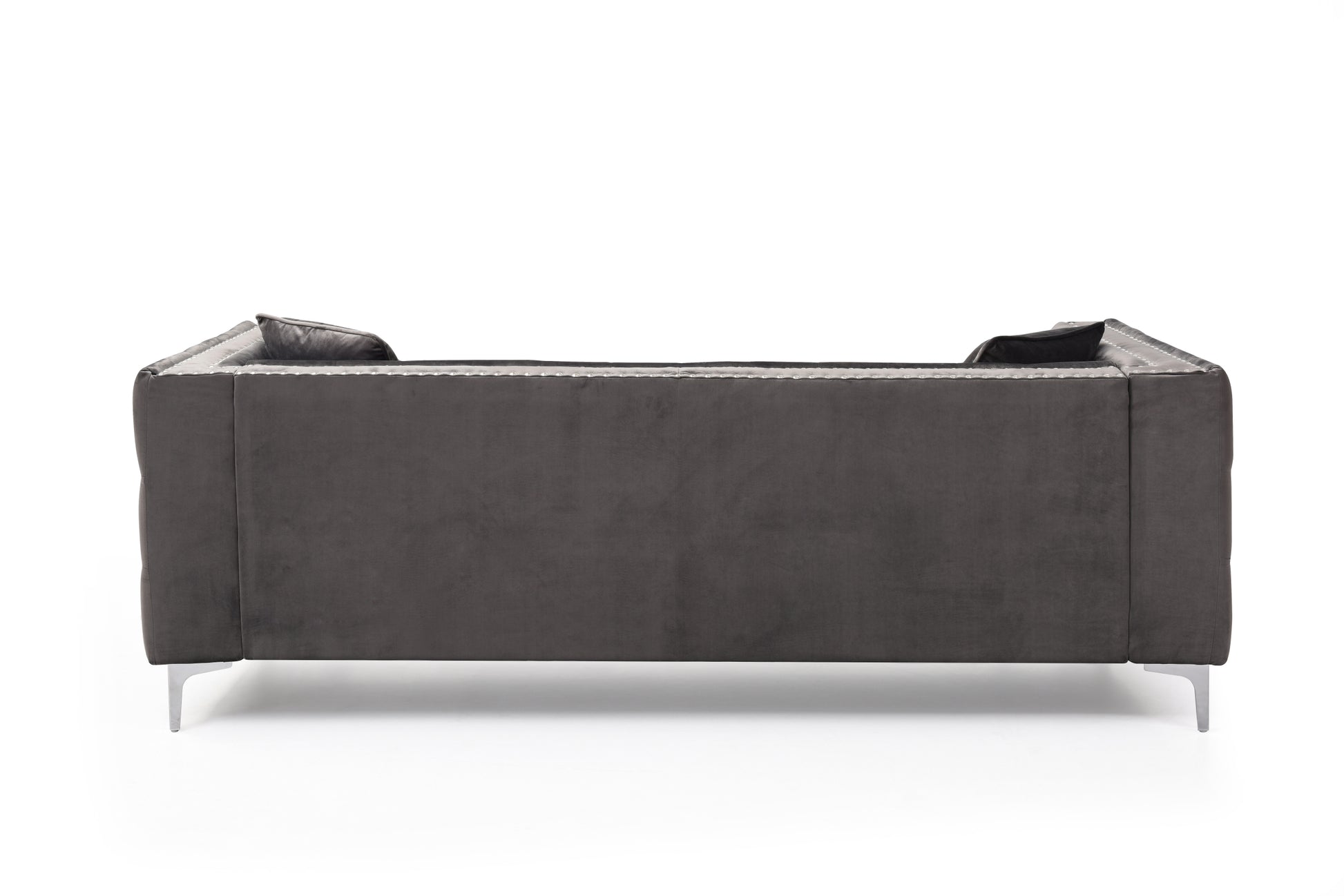 82.3" Width Modern Velvet Sofa Jeweled Buttons Tufted Square Arm Couch Grey,2 Pillows Included Grey Velvet 3 Seat