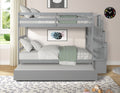 Twin Over Twin Bunk Beds With Twin Trundle And Stairway Storage Function In Grey Color Gray Pine