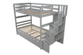 Twin Over Twin Bunk Beds With Twin Trundle And Stairway Storage Function In Grey Color Gray Pine