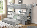 Twin Over Twin Bunk Beds With Twin Trundle And Stairway Storage Function In Grey Color Gray Pine