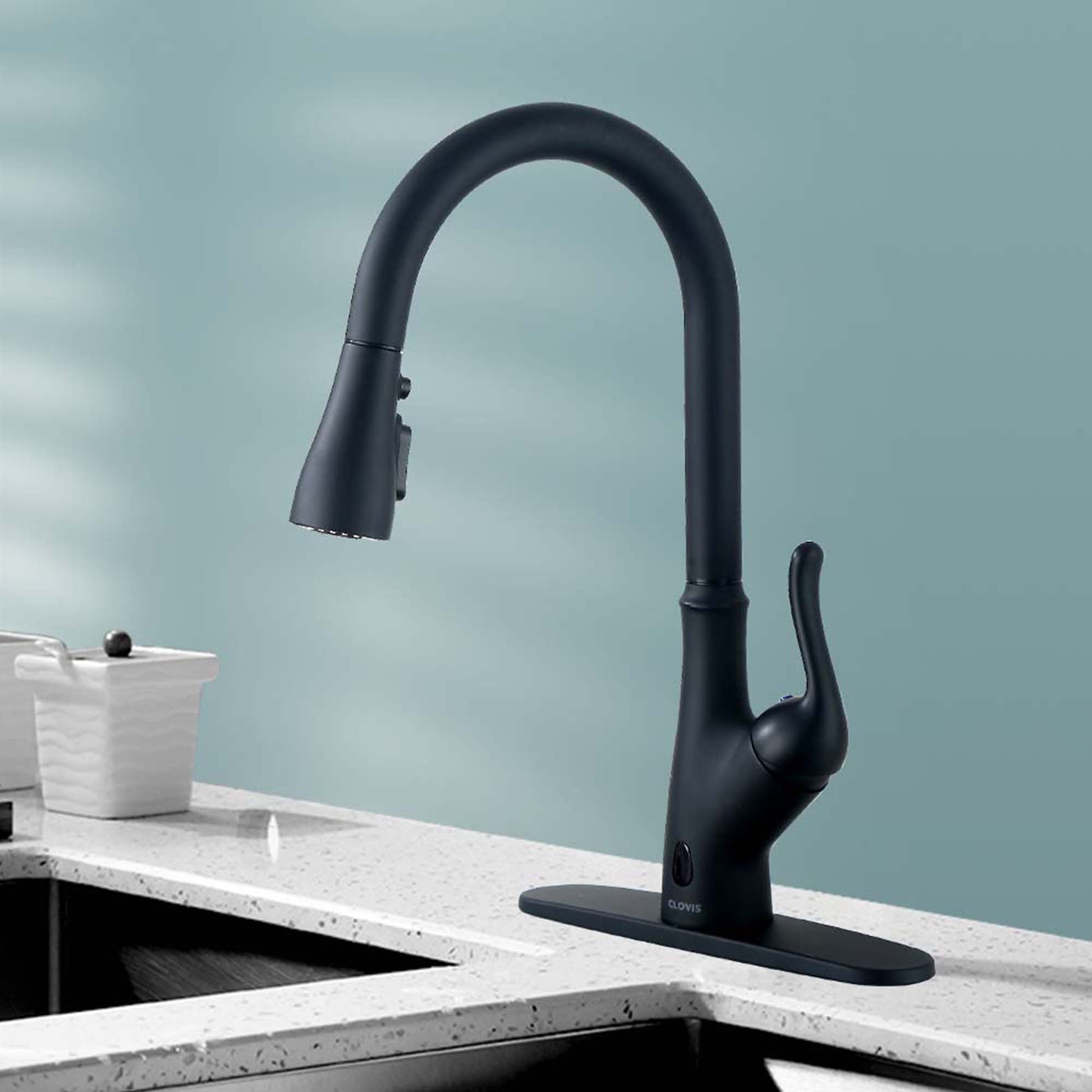 Pull Down Touchless Single Handle Kitchen Faucet Matte Black Zinc