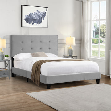 Full Size Upholstered Platform Bed Frame With Pull Point Tufted Headboard, Strong Wood Slat Support, Mattress Foundation, No Box Spring Needed, Easy Assembly, Gray Gray Velvet