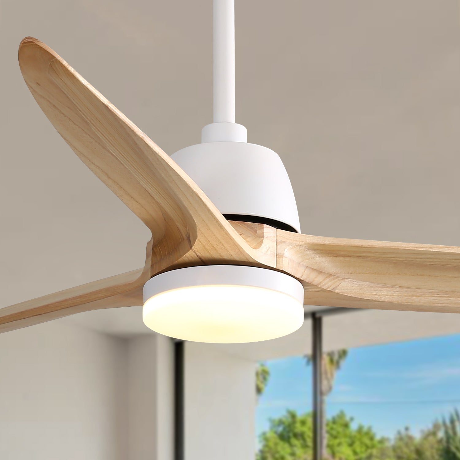 56 Inch Ceiling Fan Light With 6 Speed Remote Energy Saving Dc Motor Matte White Matte White Metal & Wood