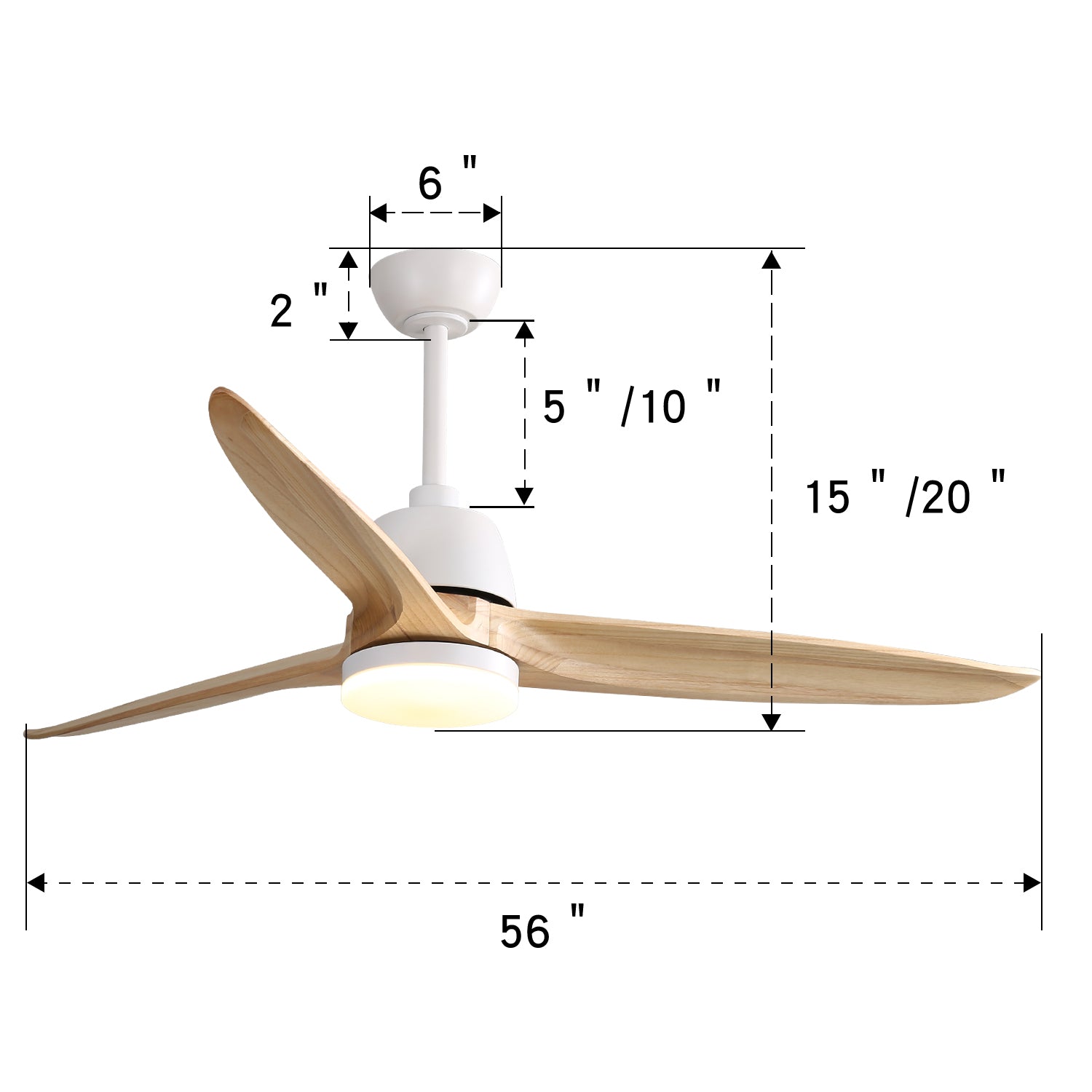 56 Inch Ceiling Fan Light With 6 Speed Remote Energy Saving Dc Motor Matte White Matte White Metal & Wood