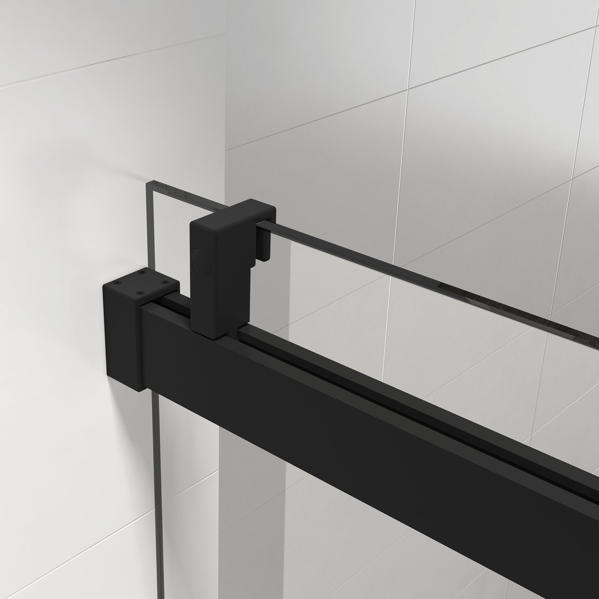 72*76" Single Sliding Frameless Shower Door Matte Black With Buffer Matte Black Glass