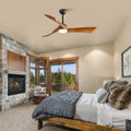 52 Inch Ceiling Fan Light With 6 Speed Remote Energy Saving Dc Motor Black Metal & Wood