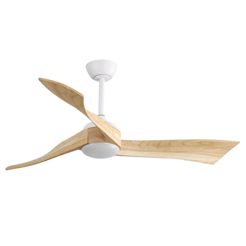 52 Inch Minimalist Ceiling Fan Light With 6 Speed Remote Energy Saving Dc Motor Matte White Metal & Wood