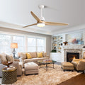 56 Inch Ceiling Fan Light With 6 Speed Remote Energy Saving Dc Motor Matte White Matte White Metal & Wood