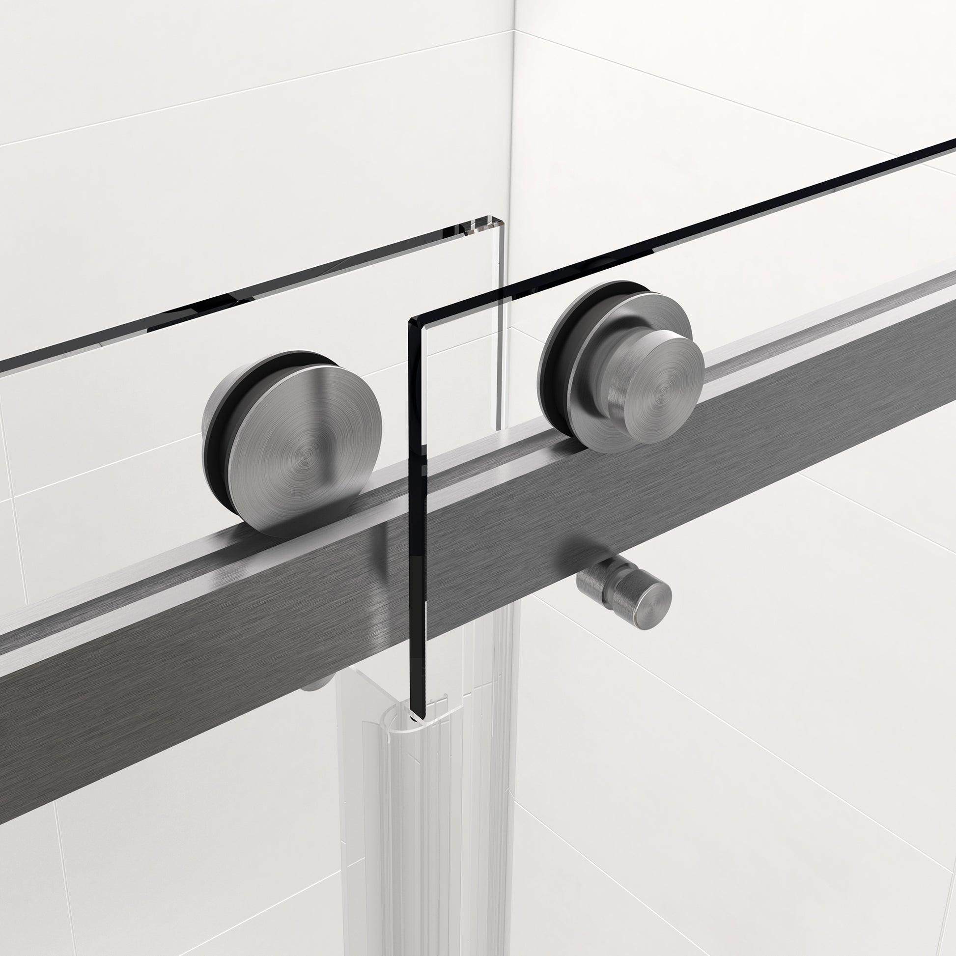 60*76" Double Sliding Frameless Shower Door Brushed Nickel Without Buffer Brushed Nickel Glass