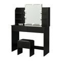 Modern Dressing Table With 2 Drawers, 4 Open Shelves Rectangular Makeup Table With Mirror, 10 Lamp Bulb,42.52*15.75* 52.76Inch,For Bedroom, Black Black Particle Board Mdf