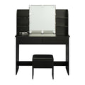 Modern Dressing Table With 2 Drawers, 4 Open Shelves Rectangular Makeup Table With Mirror, 10 Lamp Bulb,42.52*15.75* 52.76Inch,For Bedroom, Black Black Particle Board Mdf