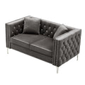 59.4 Inch Wide Grey Velvet Sofa With Jeweled Buttons,Square Arm ,2 Pillow Gray Velvet