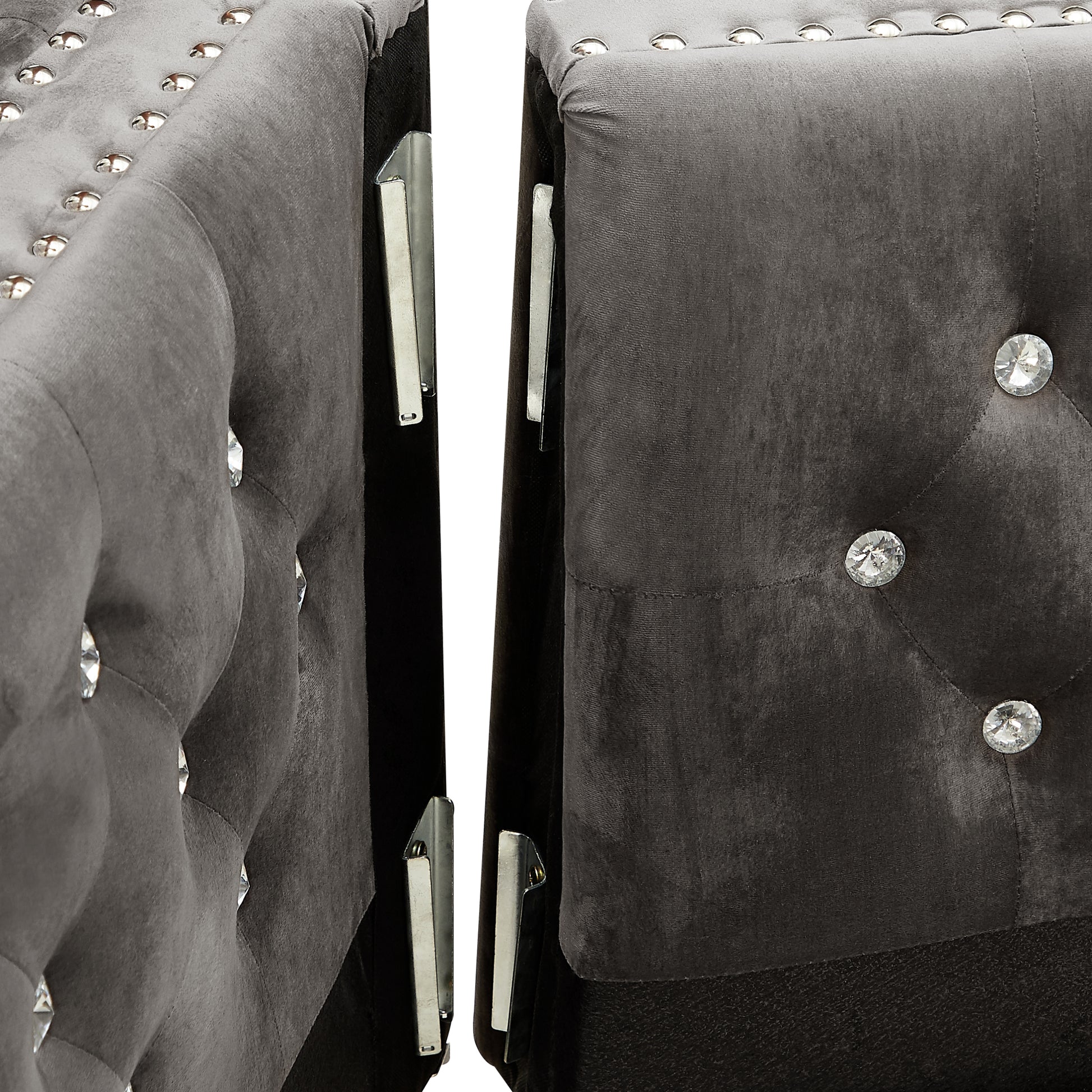 82.3" Width Modern Velvet Sofa Jeweled Buttons Tufted Square Arm Couch Grey,2 Pillows Included Grey Velvet 3 Seat