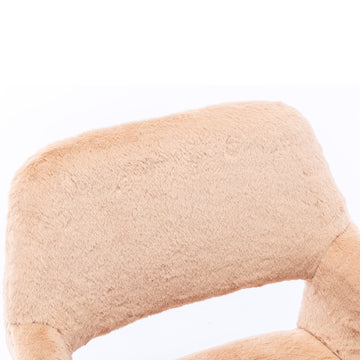 Hengming Dining Chairs With Faux Fur, Mid Century Side Chairs With Solid Painting Steel Leg For Dining Room Camel Faux Fur