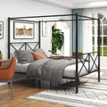 Metal Canopy Bed Frame, Platform Bed Frame Queen With X Shaped Frame Queen Black Box Spring Not Required Queen Black Metal Bedroom Bed Frame Metal