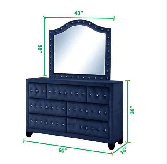 Monica Luxurious Four Poster Full 5 Pc Bed Made With Wood In Navy Box Spring Not Required Full Navy Wood 5 Piece Set Bedroom Bed Included,Chest Included,Dresser Included,Mirror Included,Nightstand Included Modern Upholstered Velvet Tufted Wood
