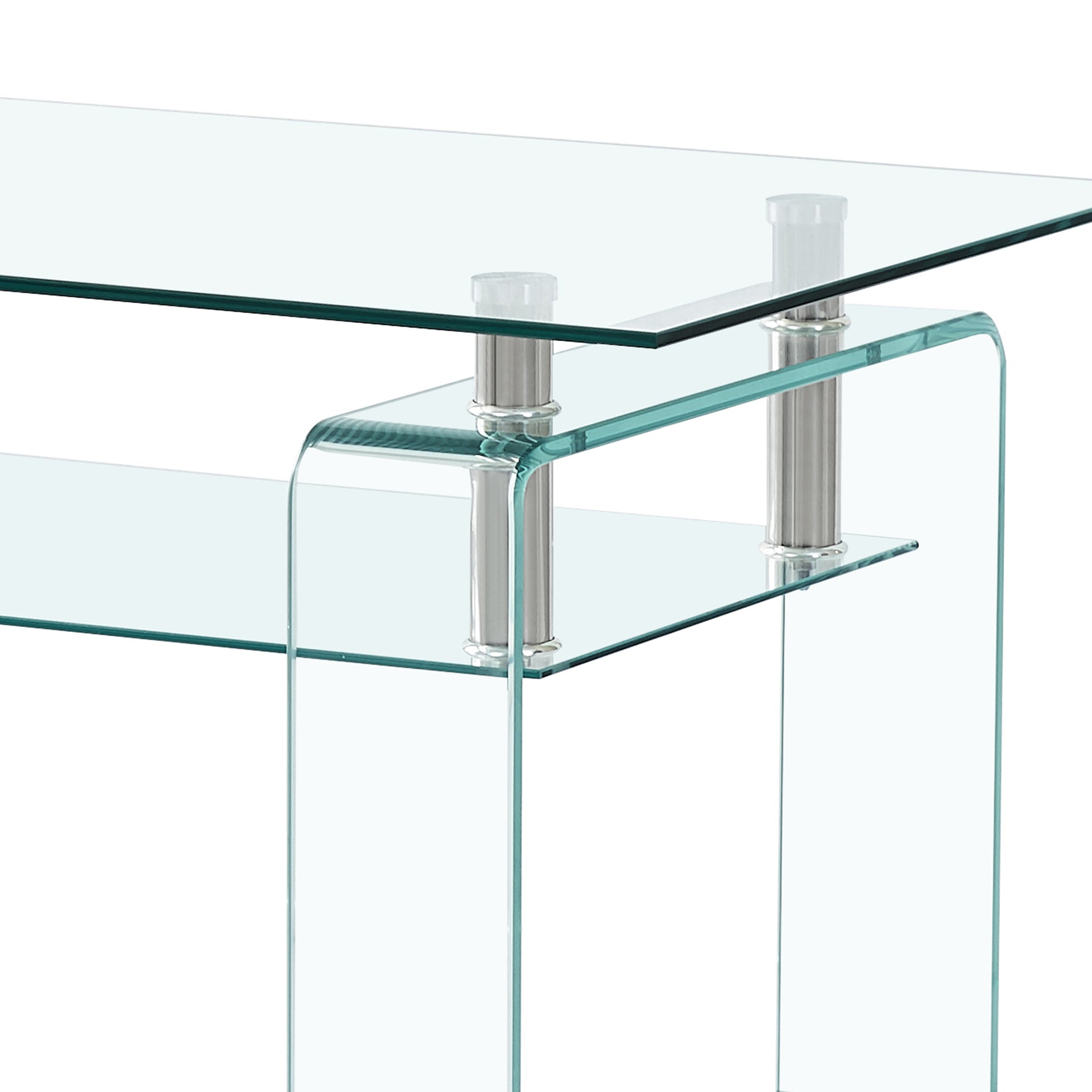 Tempered Clear Glass Coffee Table, Modern Glass Coffee Table For Living Room, 2 Tier Storage Center Coffee Table Transparent Glass