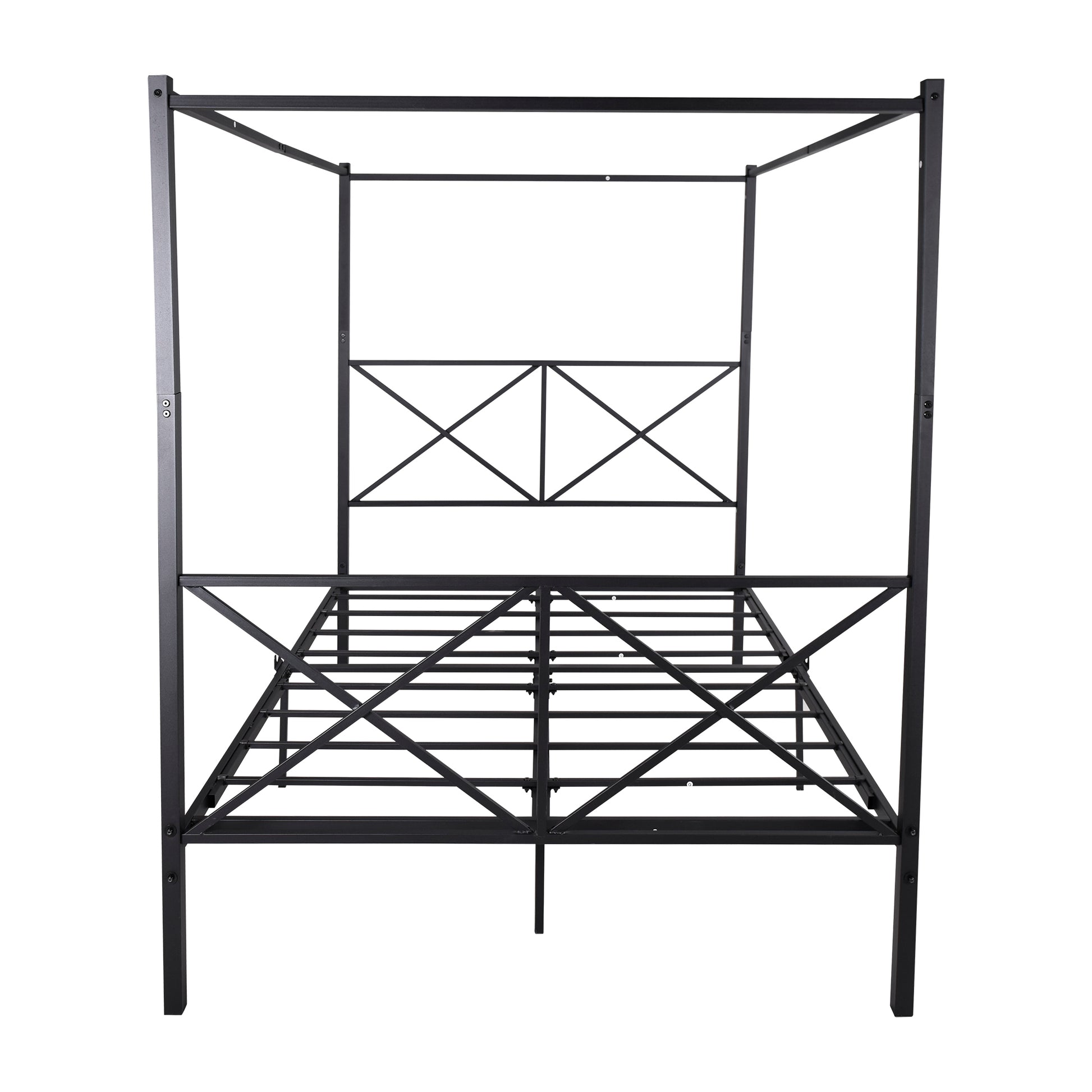 Metal Canopy Bed Frame, Platform Bed Frame Queen With X Shaped Frame Queen Black Box Spring Not Required Queen Black Metal Bedroom Bed Frame Metal
