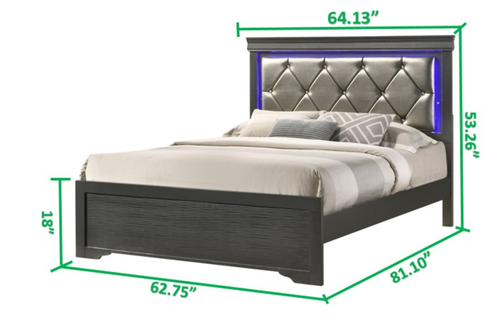 Modern Brooklyn Queen Size Led Bed Made With Wood In Gray Box Spring Required Queen Gray Wood Bedroom Modern Acacia Upholstered Polyester Wood