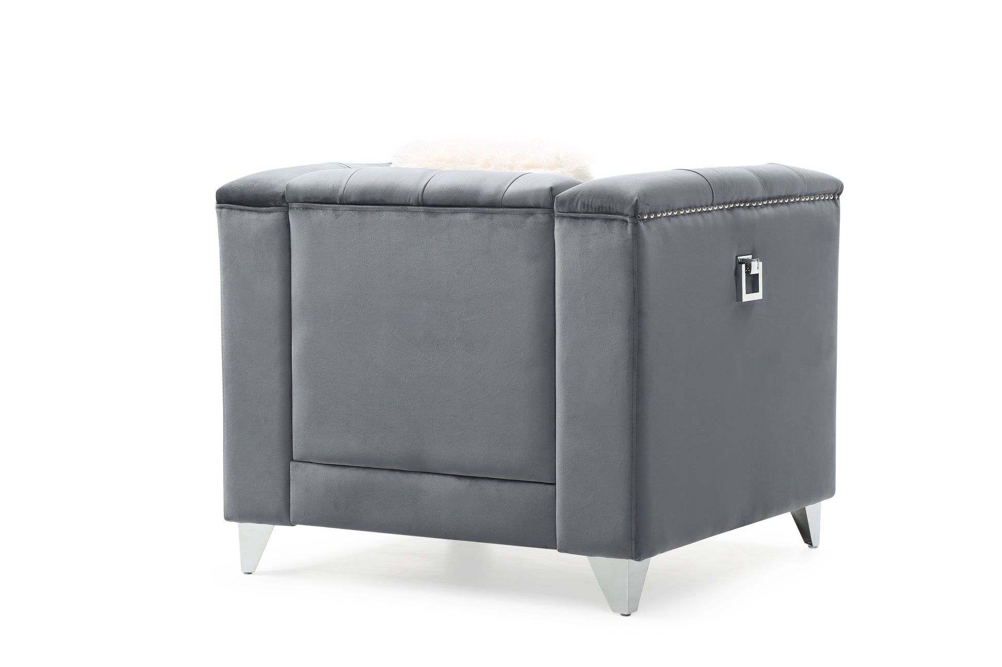 Modern Style Velvet Fabric Upholstery Chair Made With Wood In Gray Gray Velvet Wood Primary Living Space Firm Tufted Back Contemporary,Modern Acacia Upholstered Solid Wood Mdf 1 Seat