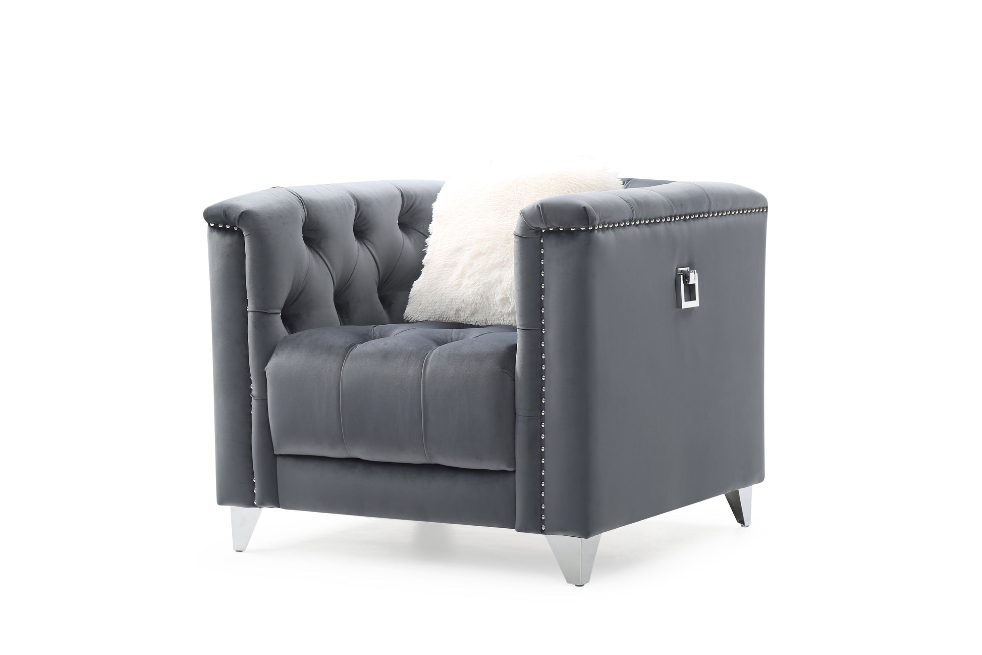 Modern Style Velvet Fabric Upholstery Chair Made With Wood In Gray Gray Velvet Wood Primary Living Space Firm Tufted Back Contemporary,Modern Acacia Upholstered Solid Wood Mdf 1 Seat