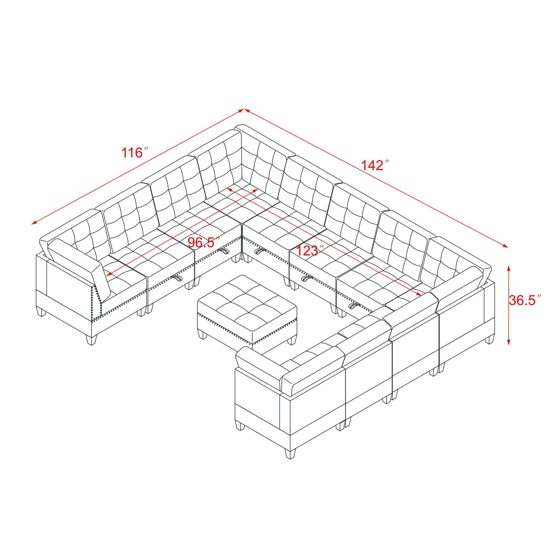 U Shape Modular Sectional Sofa,Diy Combination,Includes Seven Single Chair, Four Corner And One Ottoman,Ivory Ivory Plywood Chenille