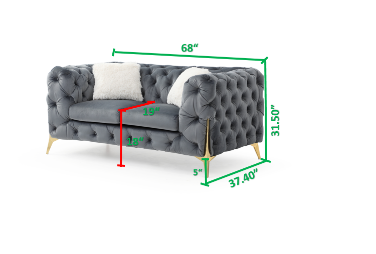 Moderno Tufted 2 Pc Living Room Set Finished In Velvet Fabric In Gray Gray Solid Wood 5 Seat