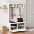 Entryway Hall Tree With Coat Rack 4 Hooks And Storage Bench Shoe Cabinet White White Mdf