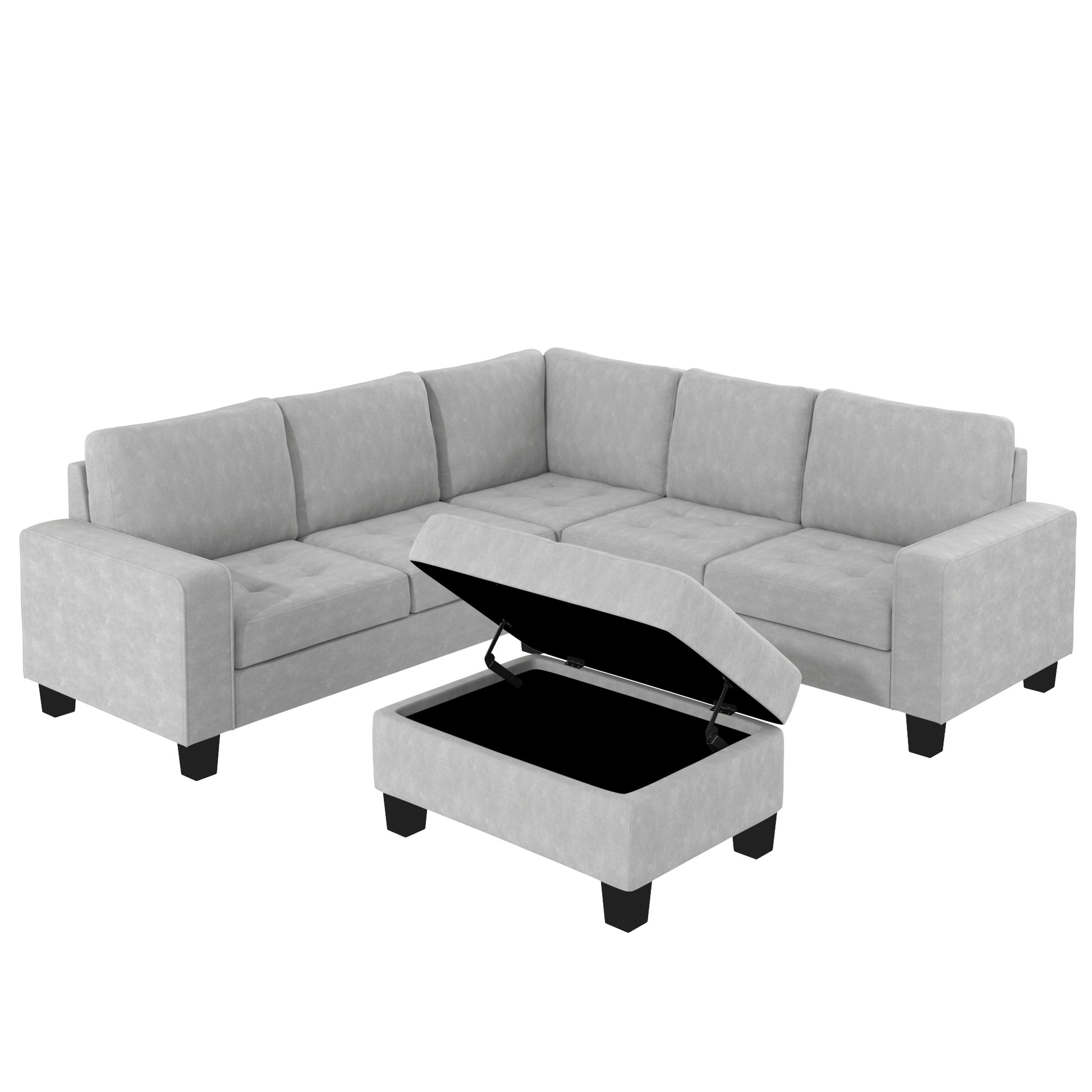 Orisfur. Sectional Corner Sofa L Shape Couch Space Saving With Storage Ottoman & Cup Holders Design For Large Space Dorm Apartment,Light Grey Light Grey Foam Velvet