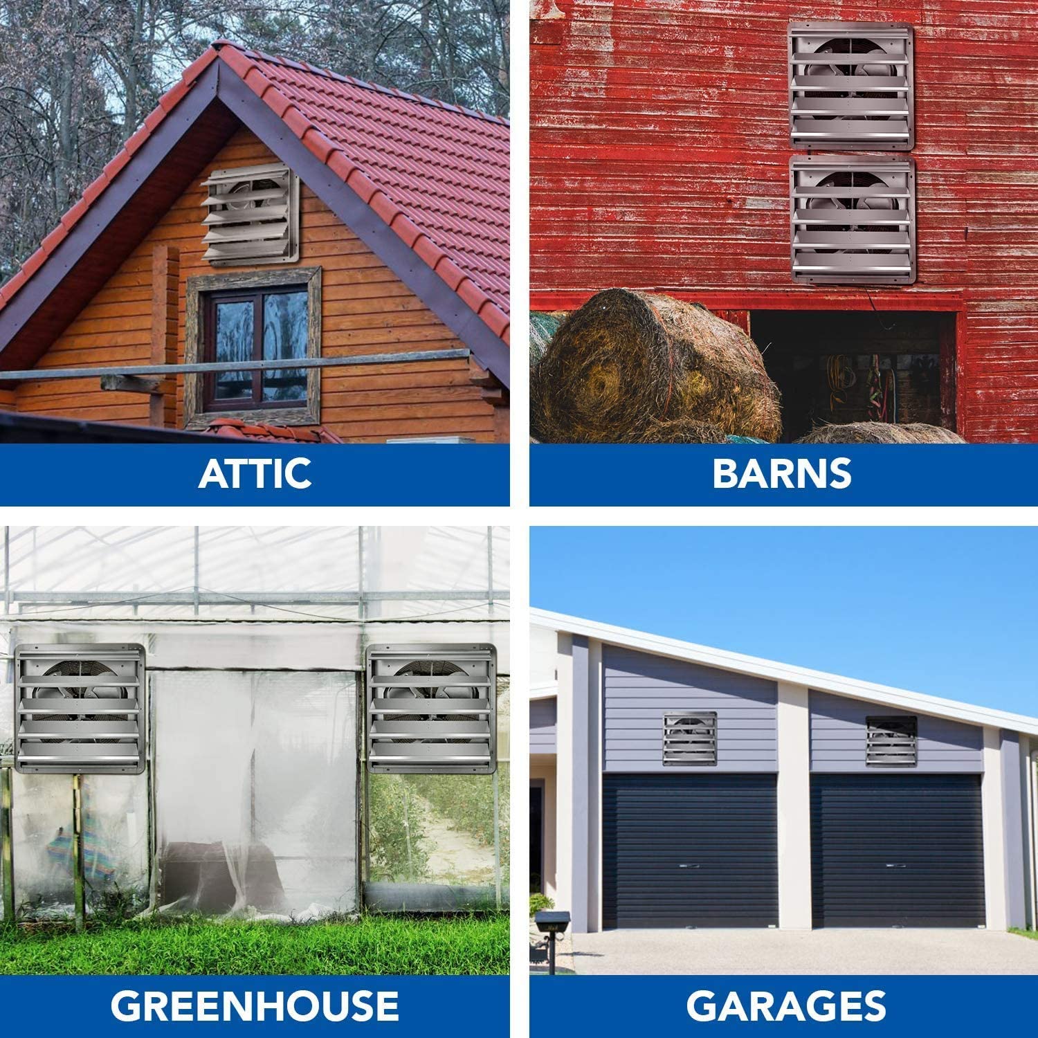 20 Inch Shutter Exhaust Fan Aluminum, High Speed 1190 Rpm, 3368 Cfm Silver Aluminium