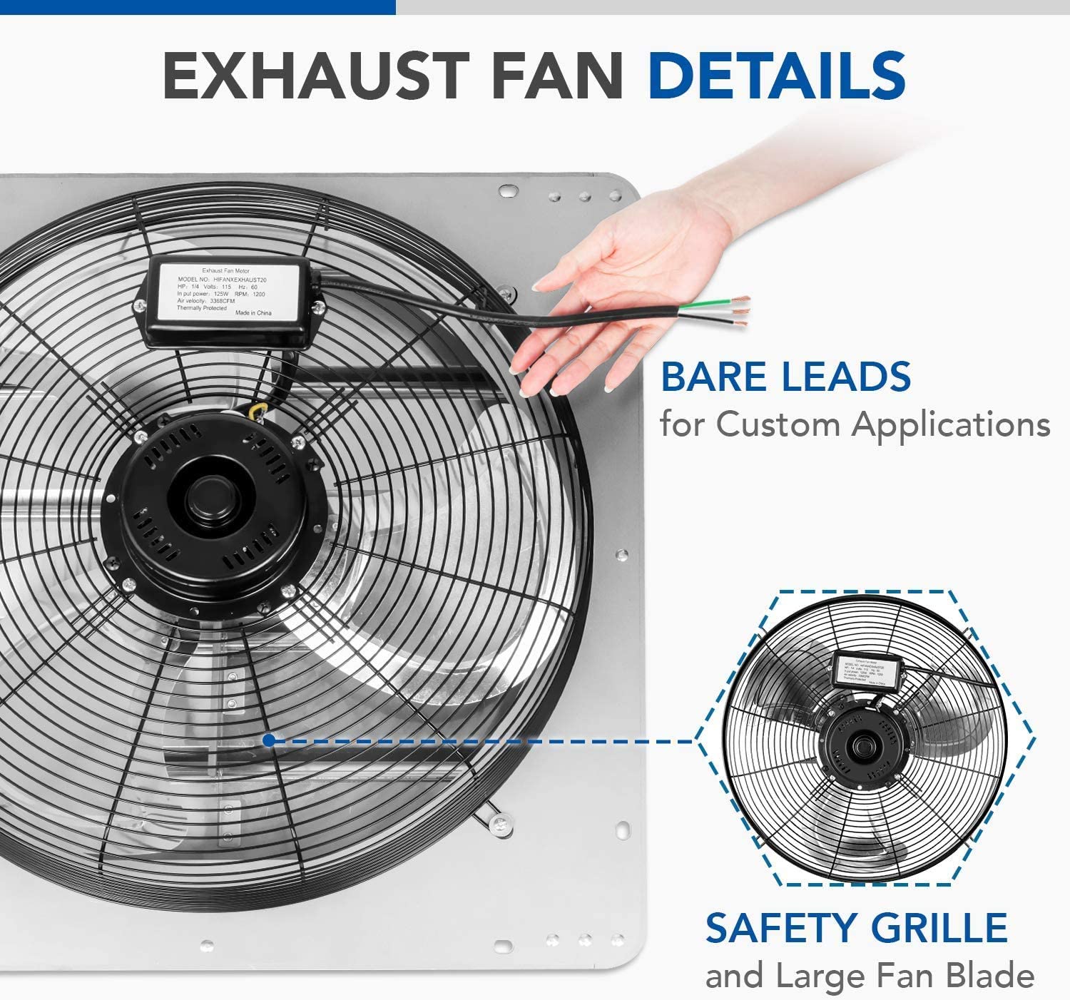 20 Inch Shutter Exhaust Fan Aluminum, High Speed 1190 Rpm, 3368 Cfm Silver Aluminium