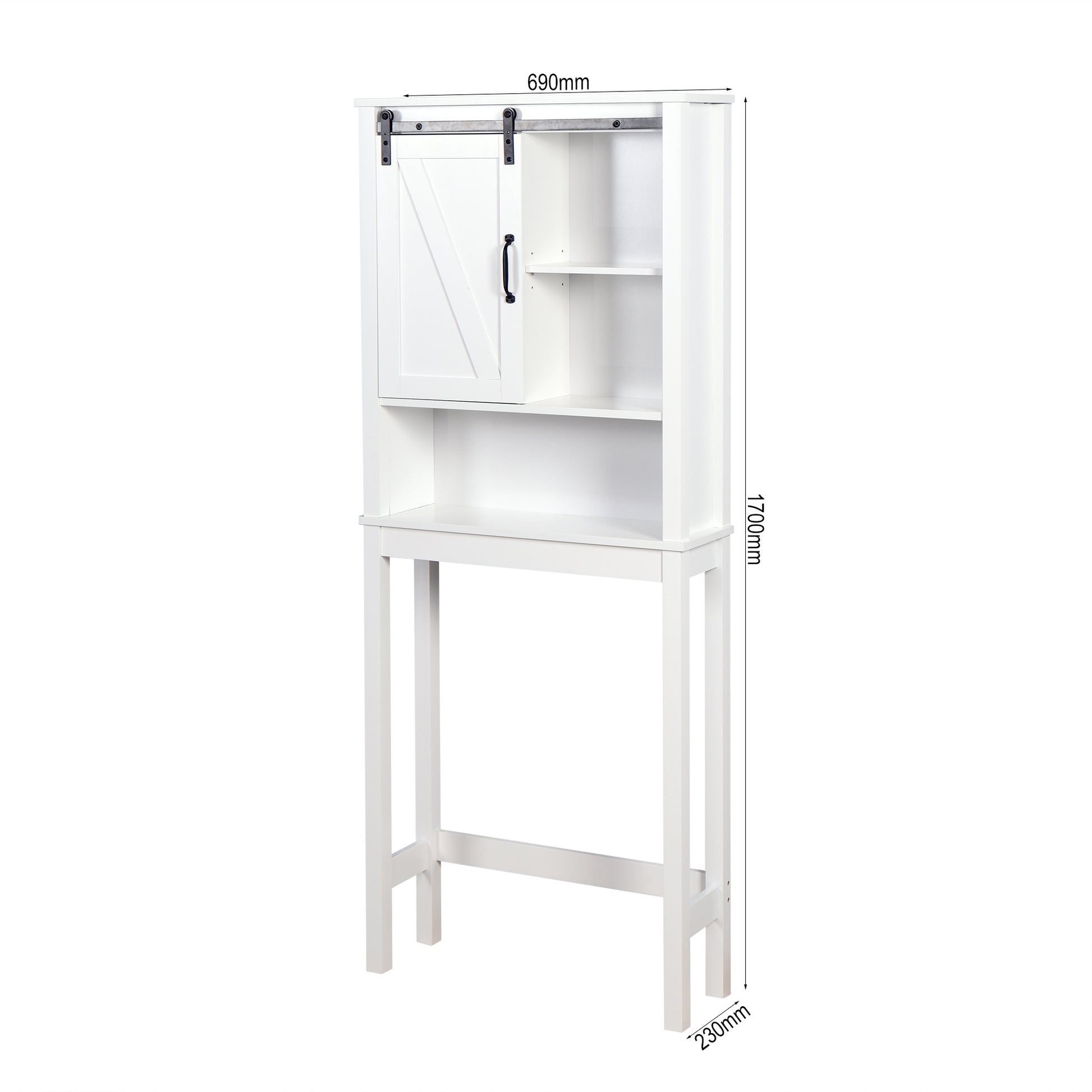 Over The Toilet Storage Cabinet, Space Saving Bathroom Cabinet, With Adjustable Shelves And A Barn Door 27.16 X 9.06 X 67 Inch White Mdf