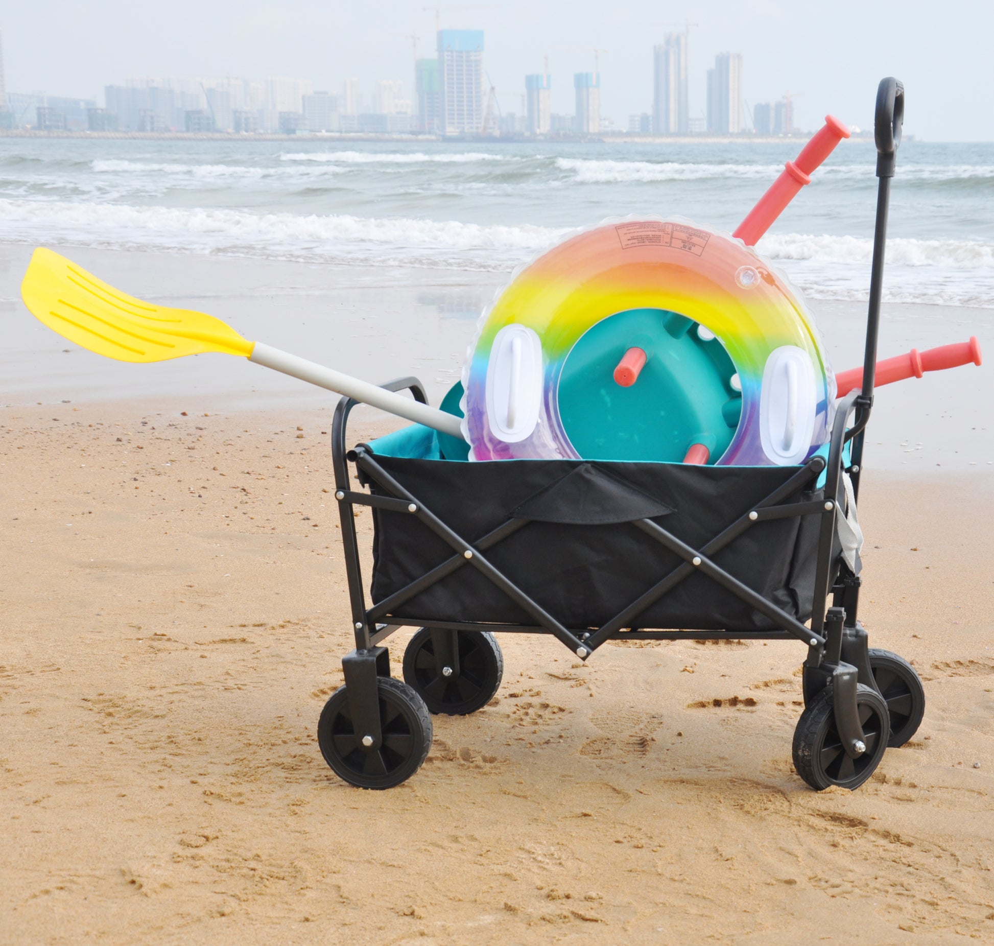 Mini Folding Wagon Garden Shopping Beach Cart Black Blue Black Steel