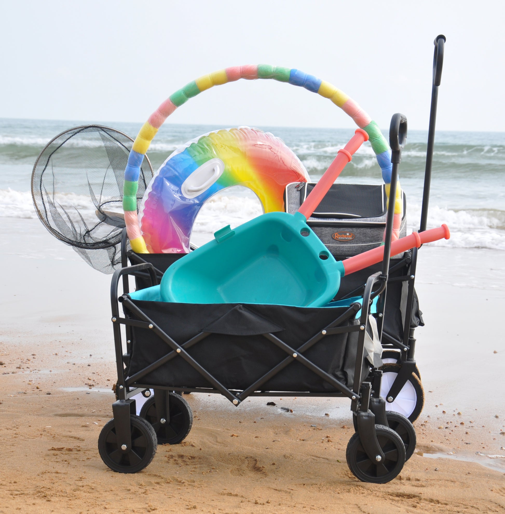 Mini Folding Wagon Garden Shopping Beach Cart Black Blue Black Steel