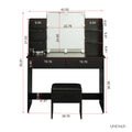 Modern Dressing Table With 2 Drawers, 4 Open Shelves Rectangular Makeup Table With Mirror, 10 Lamp Bulb,42.52*15.75* 52.76Inch,For Bedroom, Black Black Particle Board Mdf