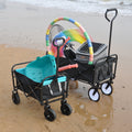 Mini Folding Wagon Garden Shopping Beach Cart Black Blue Black Steel