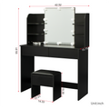 Modern Dressing Table With 2 Drawers, 4 Open Shelves Rectangular Makeup Table With Mirror, 10 Lamp Bulb,42.52*15.75* 52.76Inch,For Bedroom, Black Black Particle Board Mdf