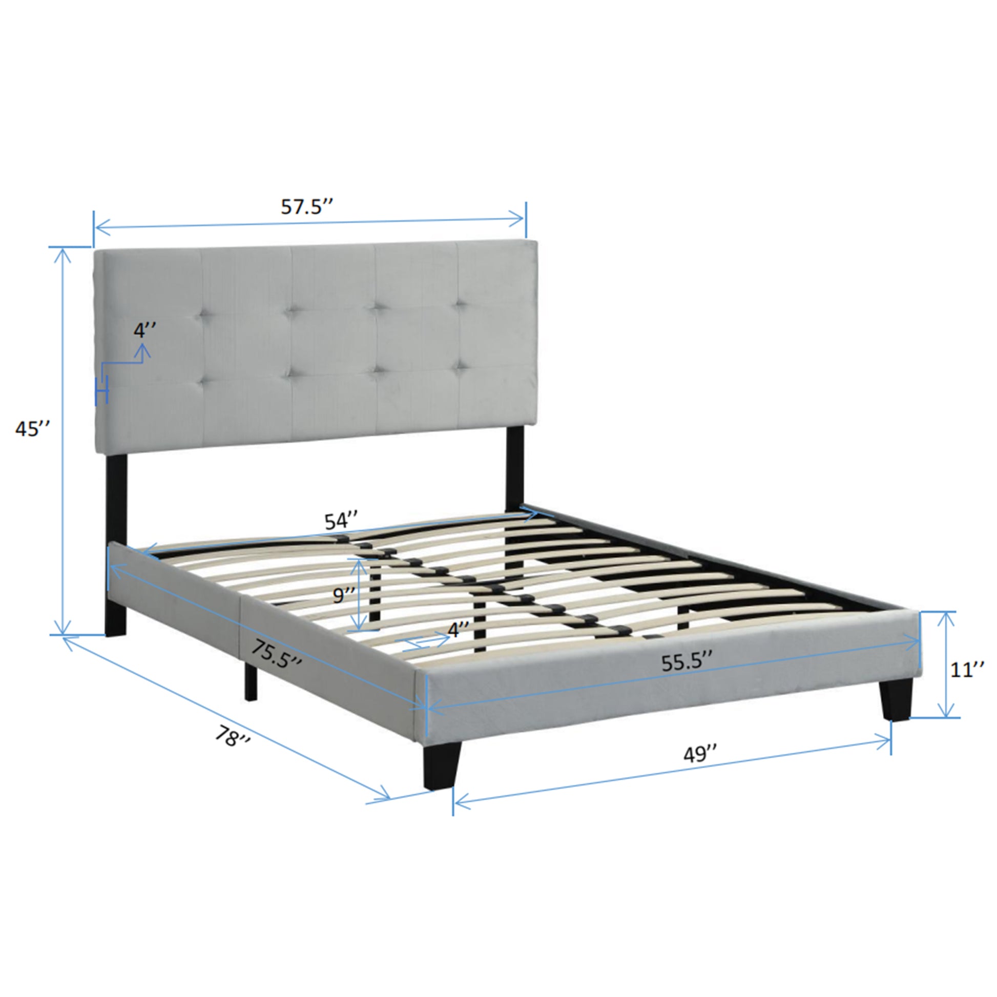 Full Size Upholstered Platform Bed Frame With Pull Point Tufted Headboard, Strong Wood Slat Support, Mattress Foundation, No Box Spring Needed, Easy Assembly, Gray Gray Velvet