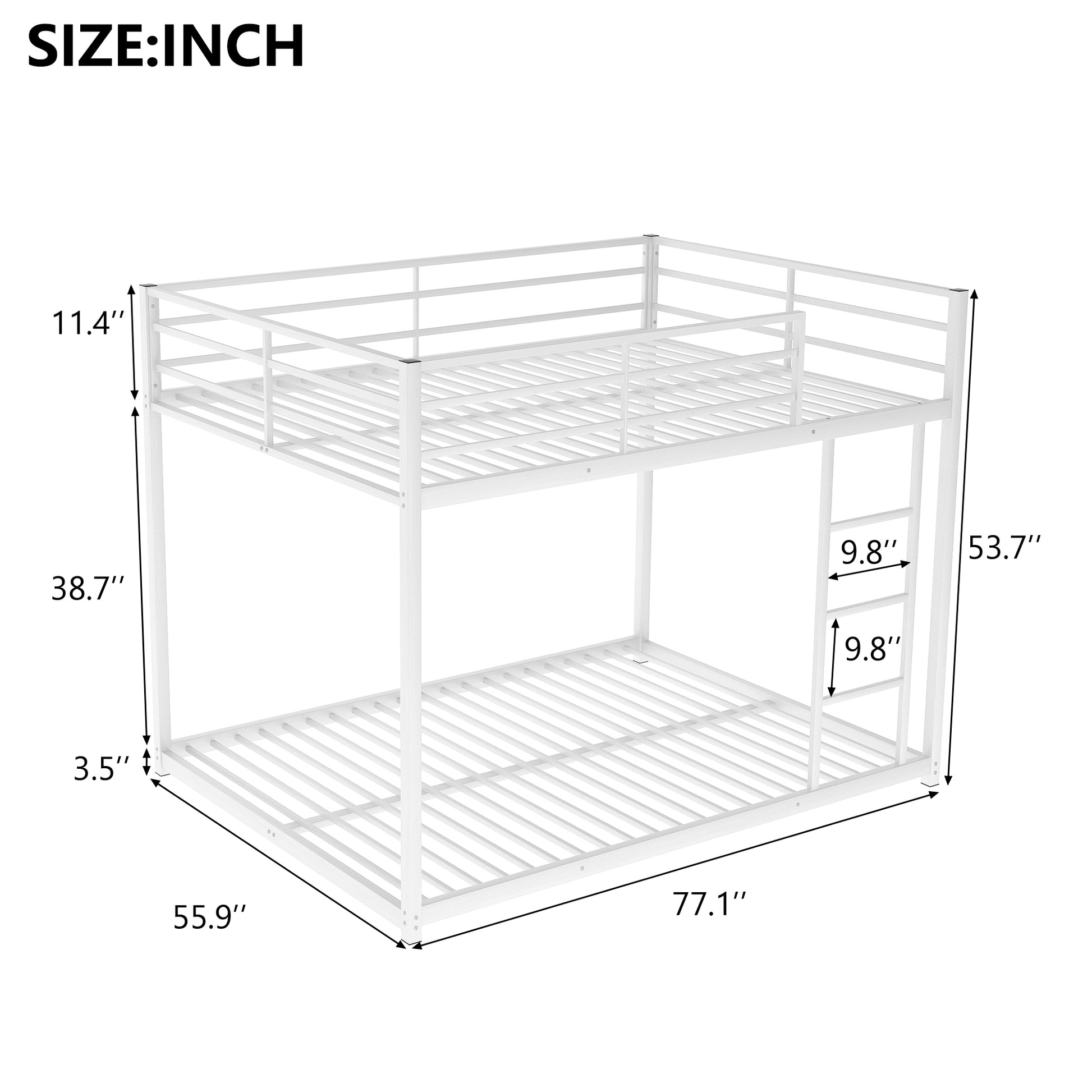 Full Over Full Metal Bunk Bed, Low Bunk Bed With Ladder, White Old Sku:Mf197034Aak White Metal