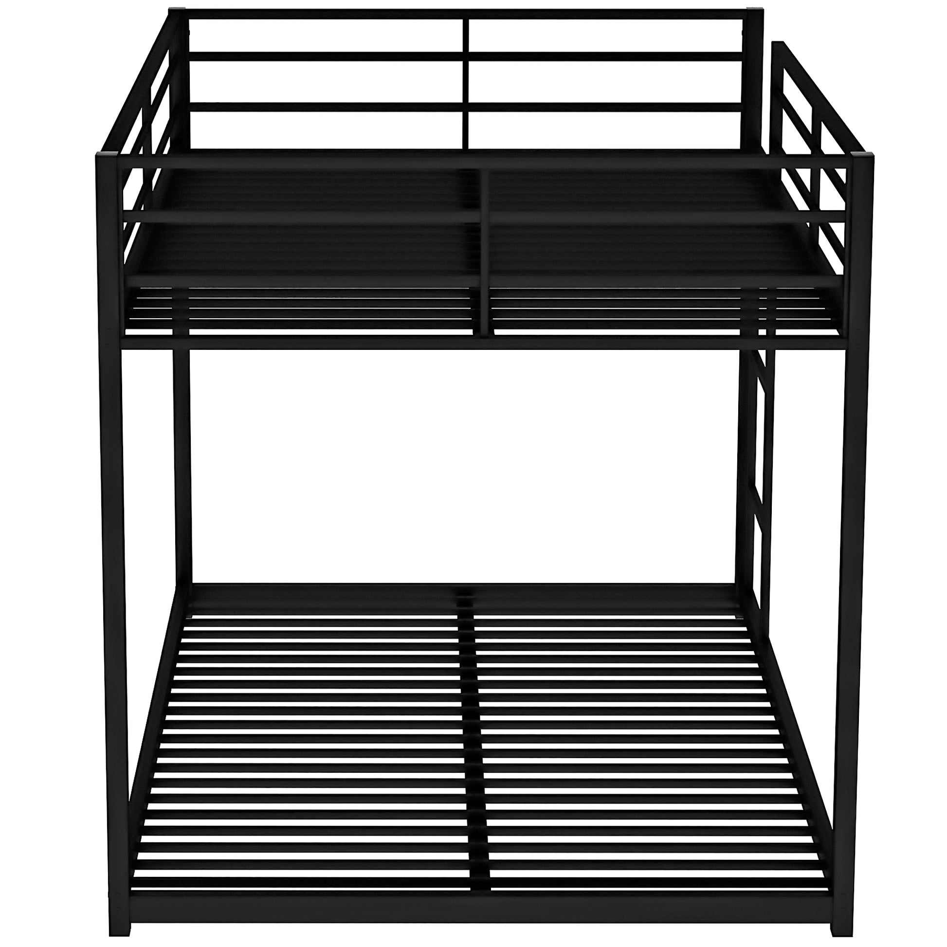 Full Over Full Metal Bunk Bed, Low Bunk Bed With Ladder, Black Old Sku:Mf197034Aab Black Metal