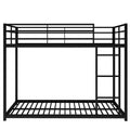 Full Over Full Metal Bunk Bed, Low Bunk Bed With Ladder, Black Old Sku:Mf197034Aab Black Metal