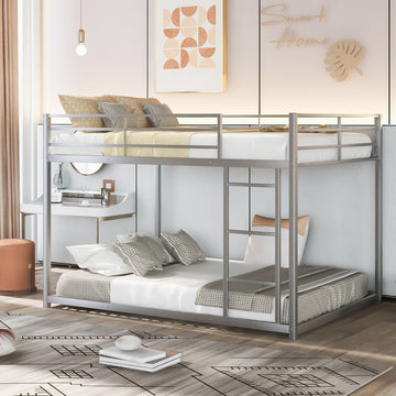 Full Over Full Metal Bunk Bed, Low Bunk Bed With Ladder, Silver Old Sku:Mf197034Aan Silver Metal