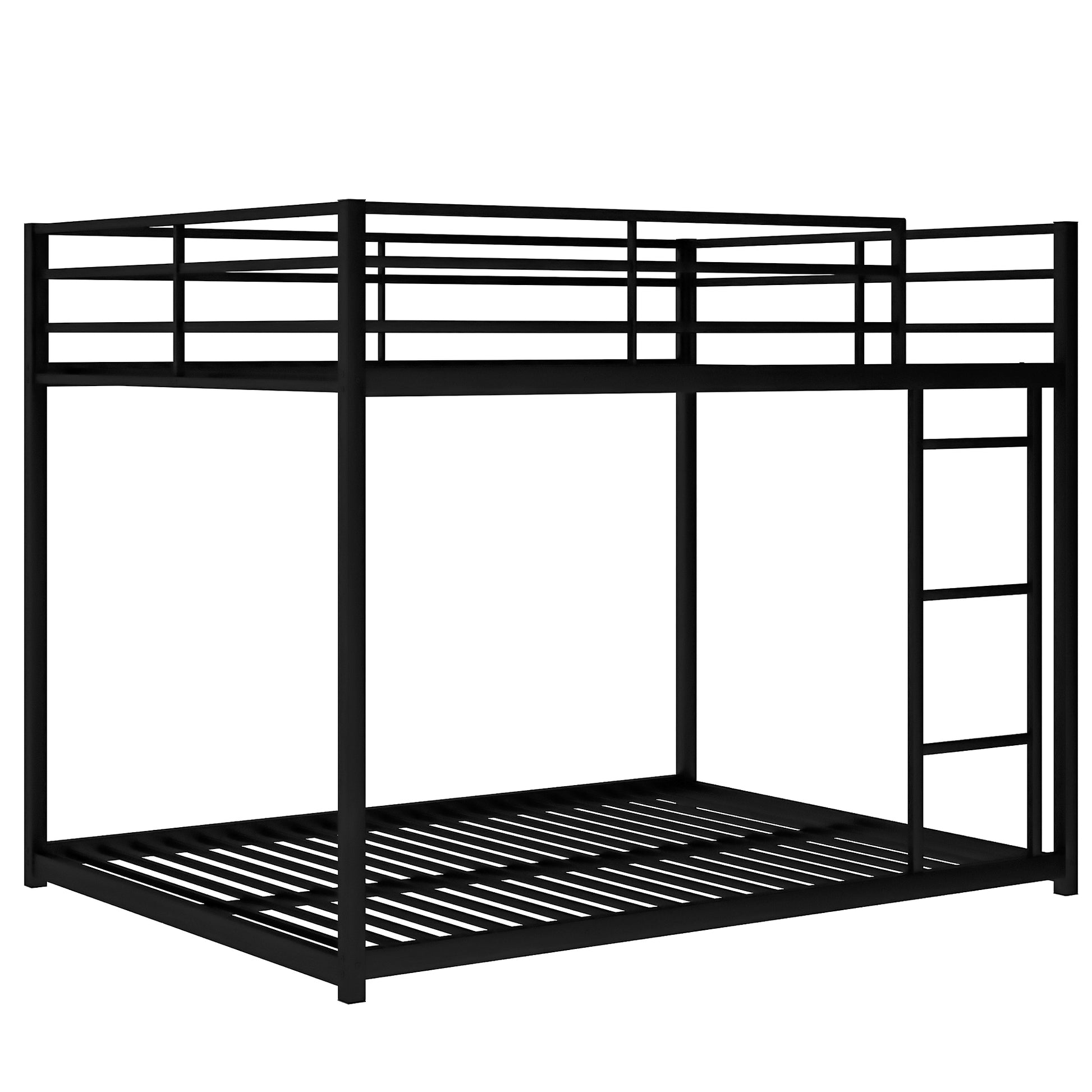 Full Over Full Metal Bunk Bed, Low Bunk Bed With Ladder, Black Old Sku:Mf197034Aab Black Metal