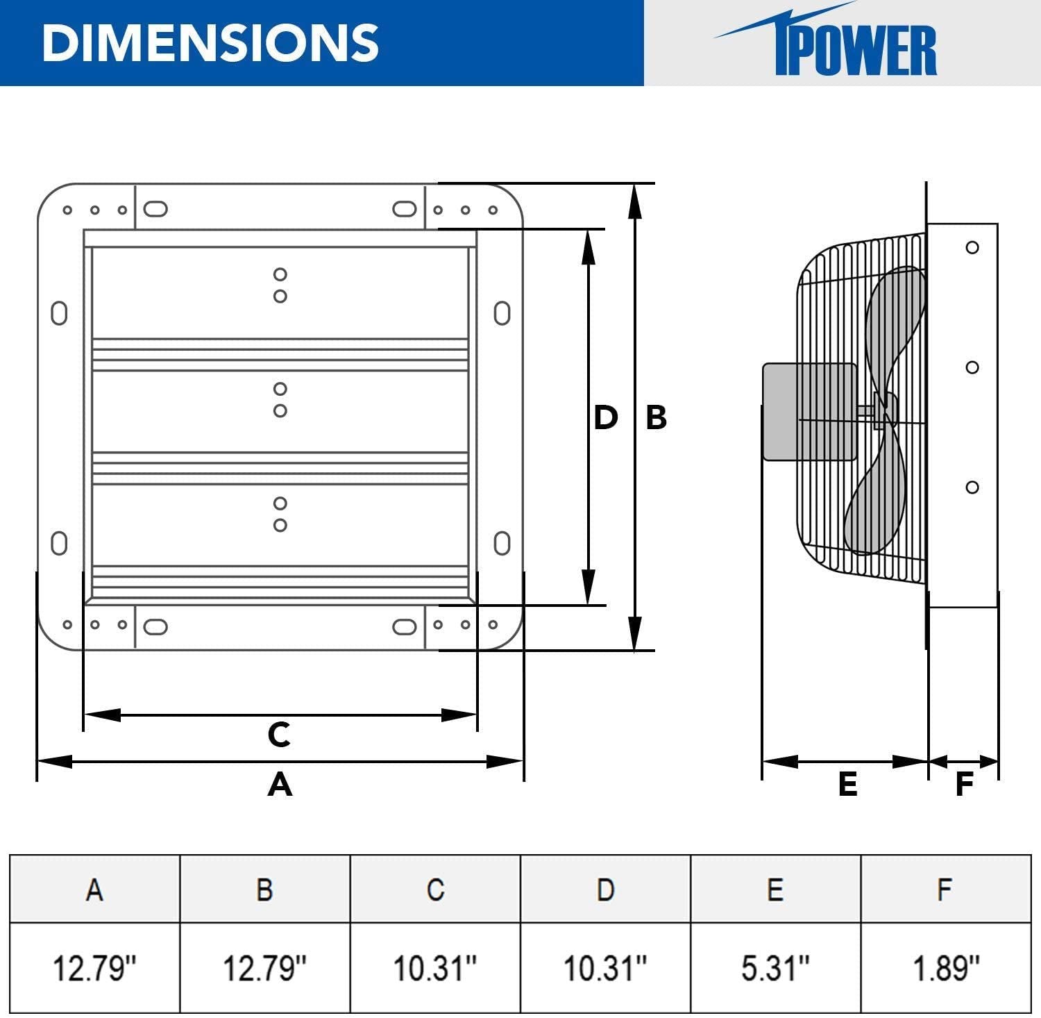 Ipower 10 Inch Shutter Exhaust Fan Aluminum,115 V, 60Hz, 63W, 0. 52A, 1630Rpm, 705Cfm, Silver Silver Aluminium