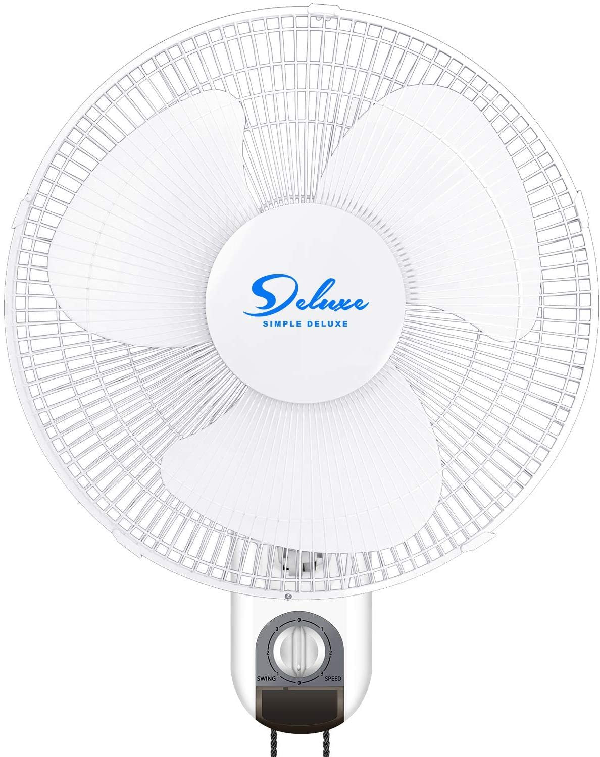 Simple Deluxe Household Wall Mount Fans 16 Inch Adjustable Tilt, 90 Degree, 3 Speed Settings, 1 Pack, White White Metal