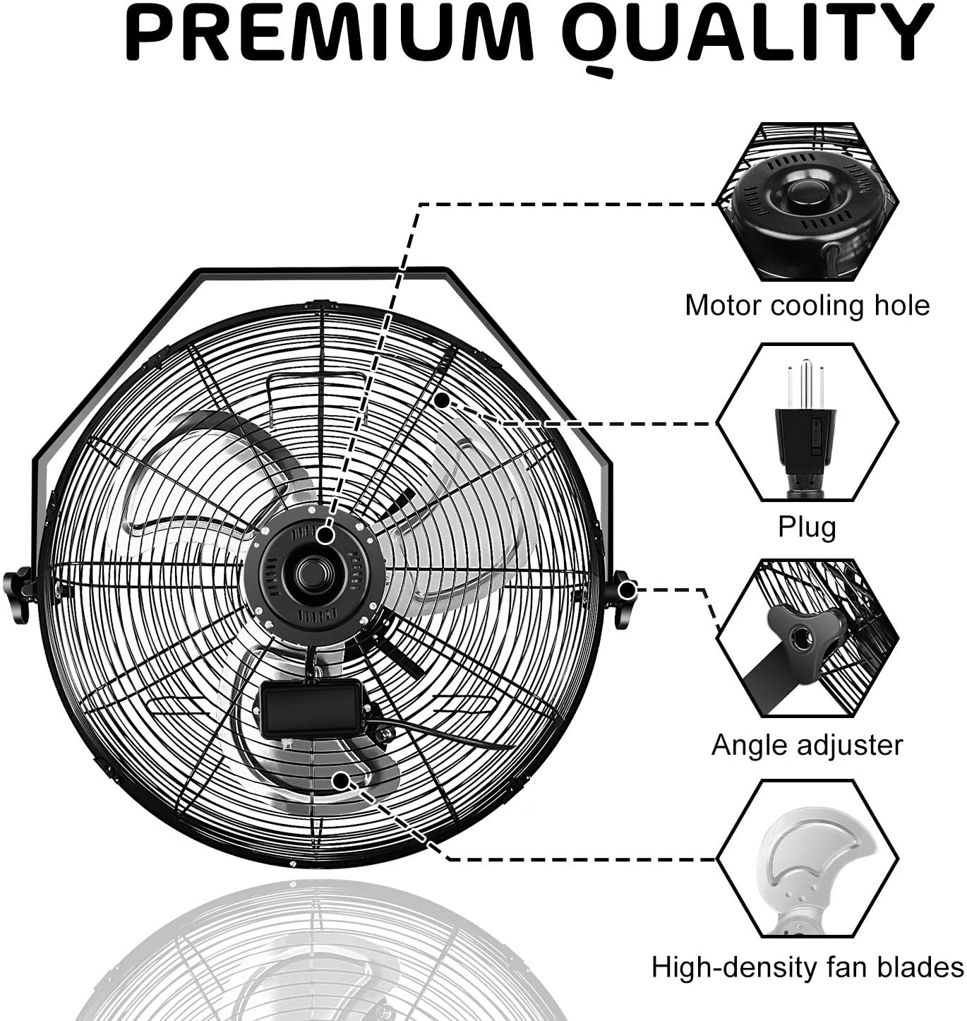Simple Deluxe 20 Inch High Velocity 3 Speed, Black Wall Mount Fan Black Metal